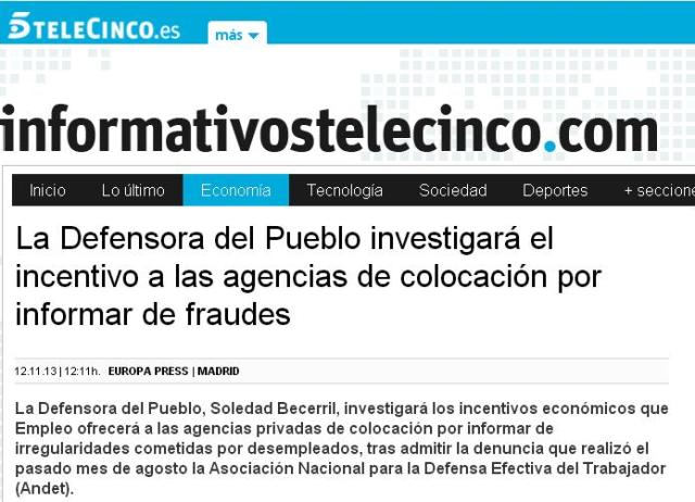 Defensora Pueblo. Incentivos. Telecinco