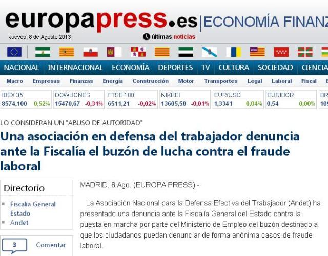 Denuncia fiscalía. Buzón fraude. ANDET